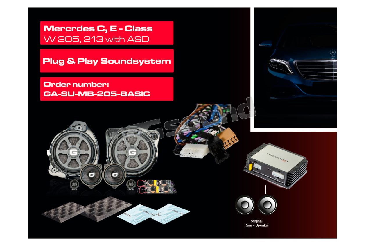 SU-MB-205-BASIC Plug & Play kit with speakers and DSP for Mercrdes C-Class, E-Class (W 205, 213) Gladen
