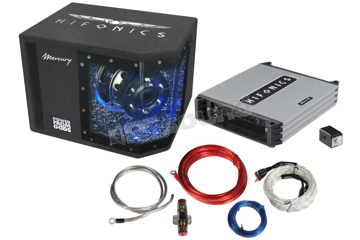 MBP1000.2 Kit with 2-channel amplifier, subwoofer in bandpass enclosure and wiring kit Hifonics