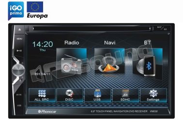 VM030E monitor 6.8'' con lettore DVD, USB, SD, Bluetooth, navigazione Europa, modulo DAB opzionale Phonocar