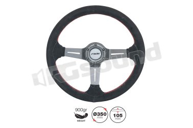 CARLOS volante in camoscio nero, cucitura rossa. razza in vero carbonio, diam. 350mm Simoni Racing