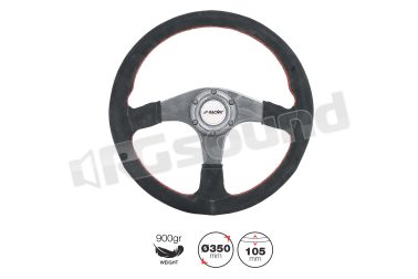 WALTER volante in camoscio nero, cucitura rossa. razza in vero carbonio, diam. 350mm Simoni Racing