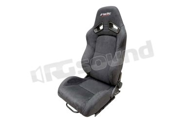 SRS/12 sedile sportivo universale Charles, reclinabile e ribaltabile, in velluto nero e cuciture nere Simoni Racing