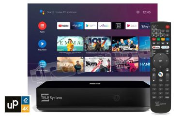 UP T2 4K Decoder TV DVB-T2 Google TV ufficiale Android 12 con Netflix, Dazn, Prime Video TeleSystem