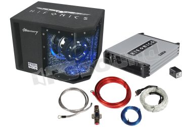 MBP1000.2 Kit con amplificatore a 2 canali, subwoofer in cassa passabanda e kit di cablaggio Hifonics
